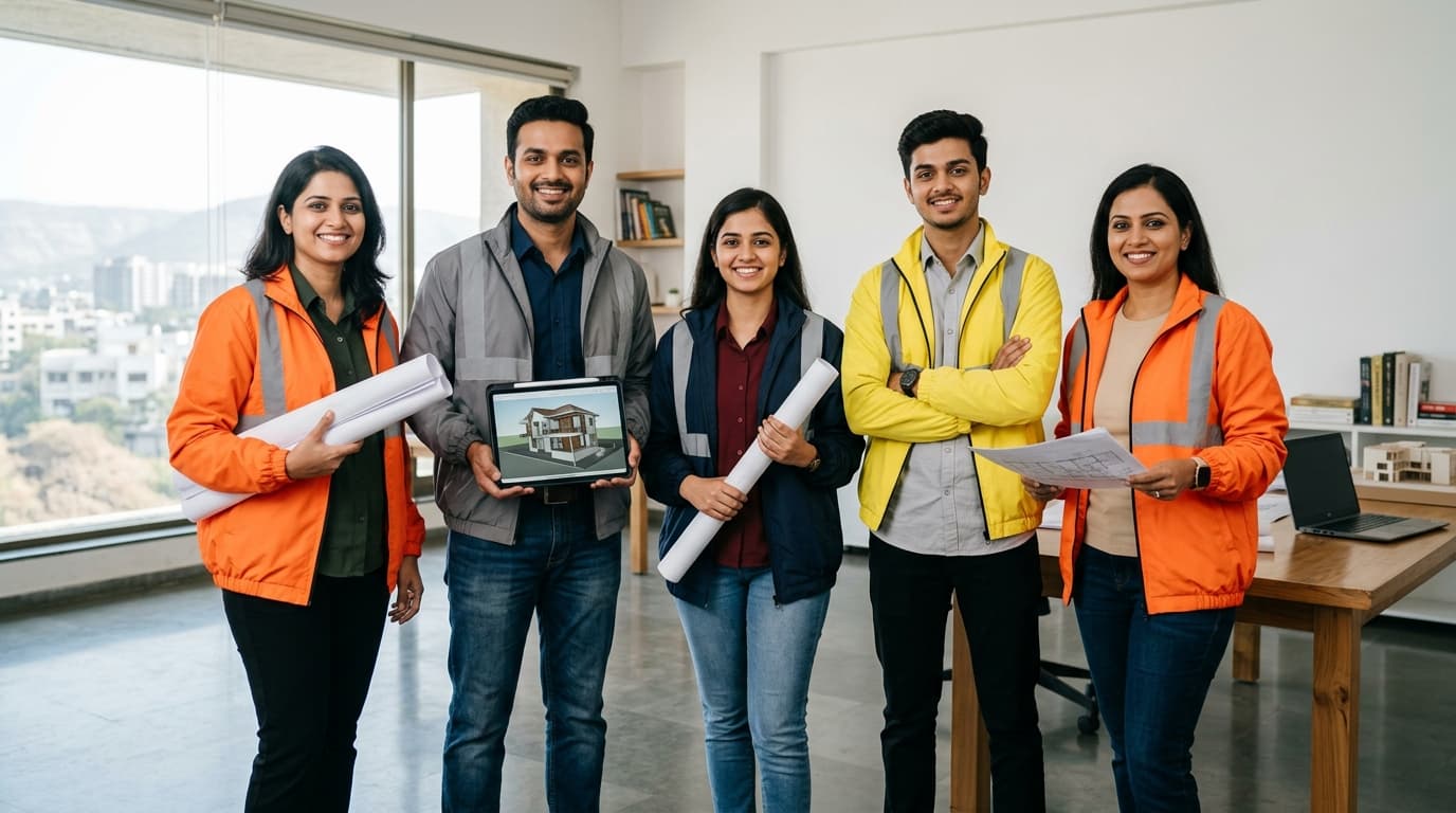 Zemara Spaces leadership and site team outside the Pune office
